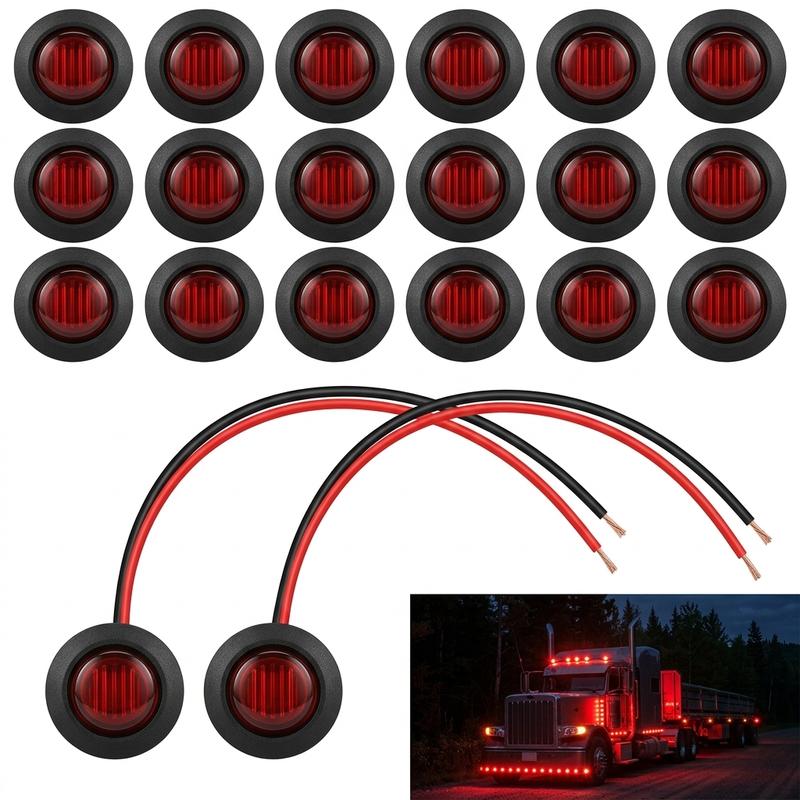Mini Round 12V LED Side Marker Signal Lights Kit For Truck Trailer And RV  