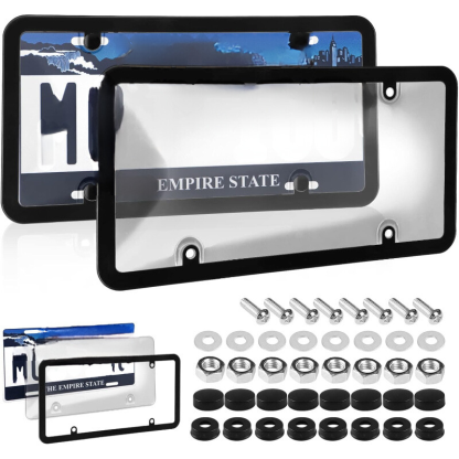 2 Pairs Unbreakable Smoked License Plate Cover And Frame Set-Car Door Sills