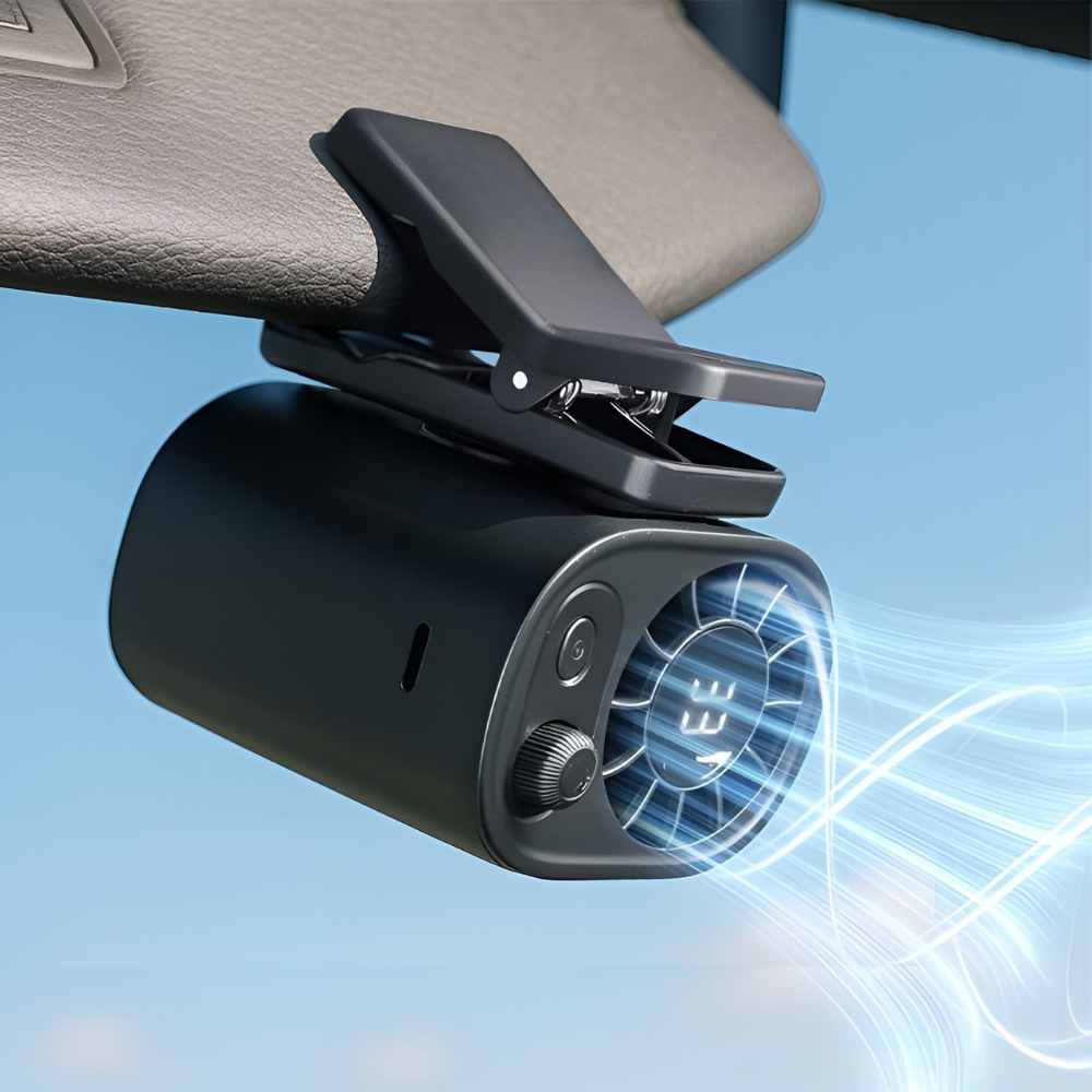 Adjustable Clip On Car Fan With LED Display And 360 Degree Rotation