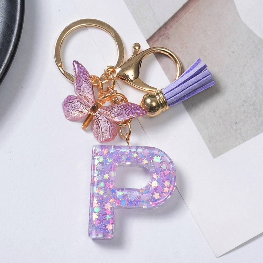 Alphabet Letter Keychain With Tassel And Lobster Charm For Keys And Bags