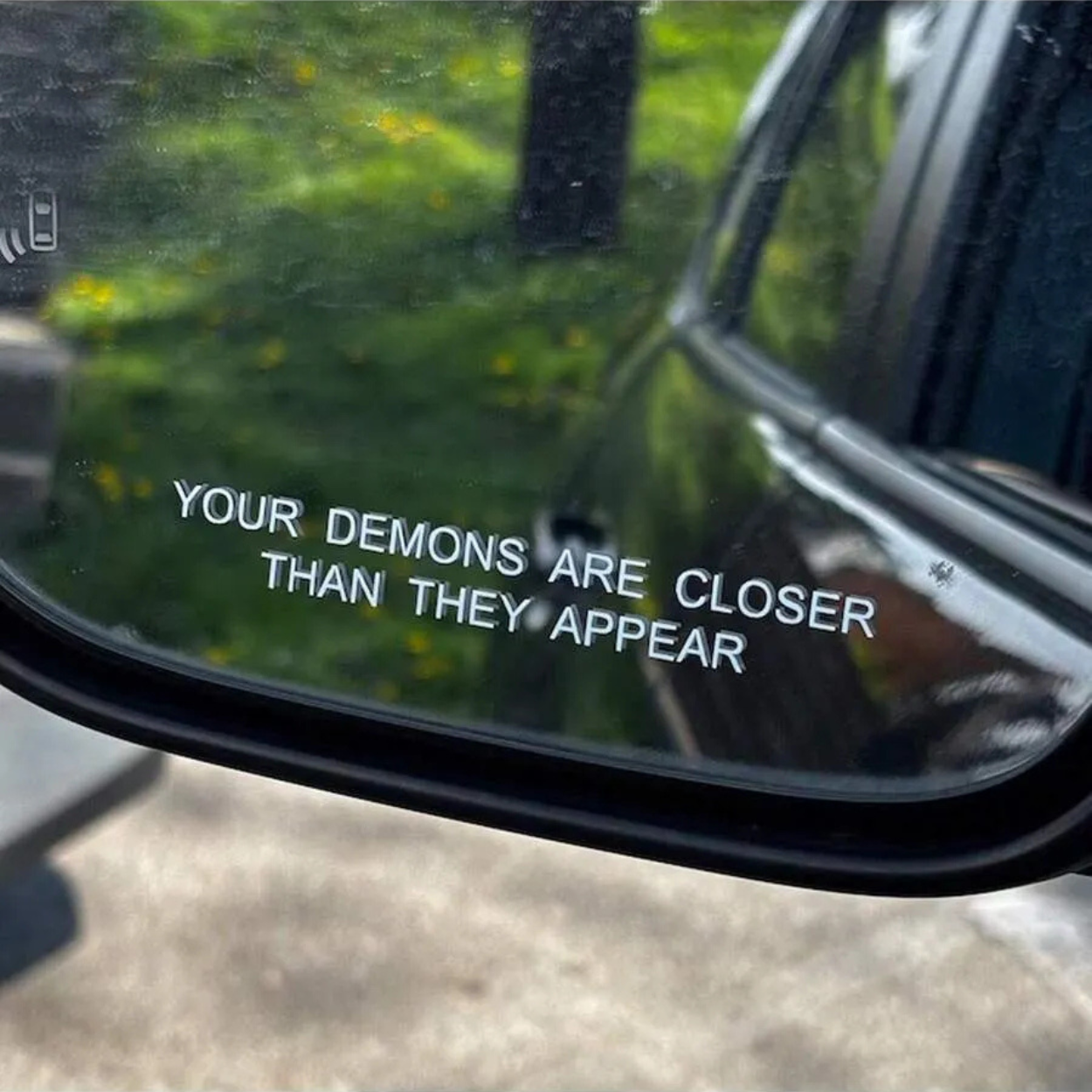 Car Rearview Mirror Decal With Demon Quote