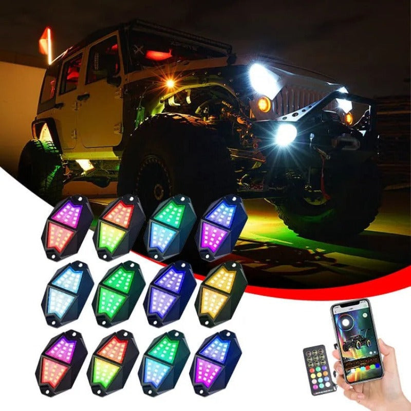 Set Of 12 RGB Waterproof Rock Lights-Car Door Sills