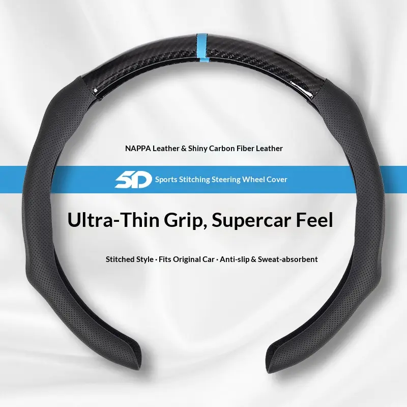 SUPEREVER Carbon Fiber-Microfiber-PU Leather Elastic Steering Wheel Cover, Automotive Car Steering Wheel Insert Accessories with Anti-Slip Lining, Durable Protective Ultra-Thin Grip, Perfect Fit for Cars Vehicle Auto Accessories, Vehicle Accessories