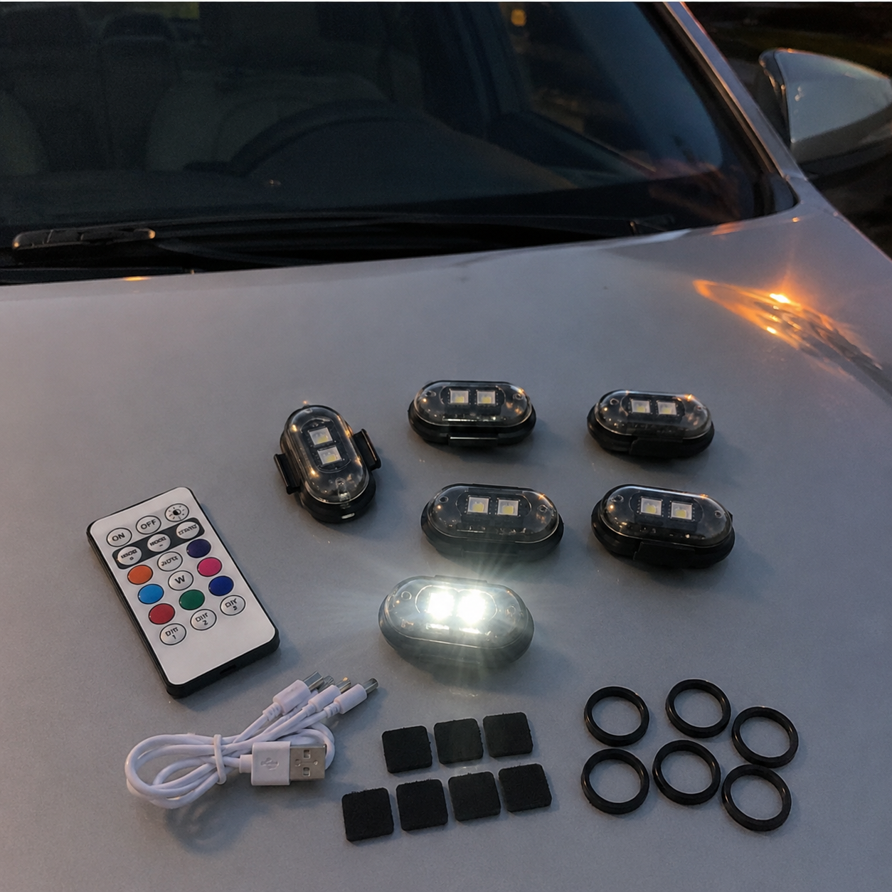Pack Of 6 Wireless LED Strobe Lights With Remote Control For Cars