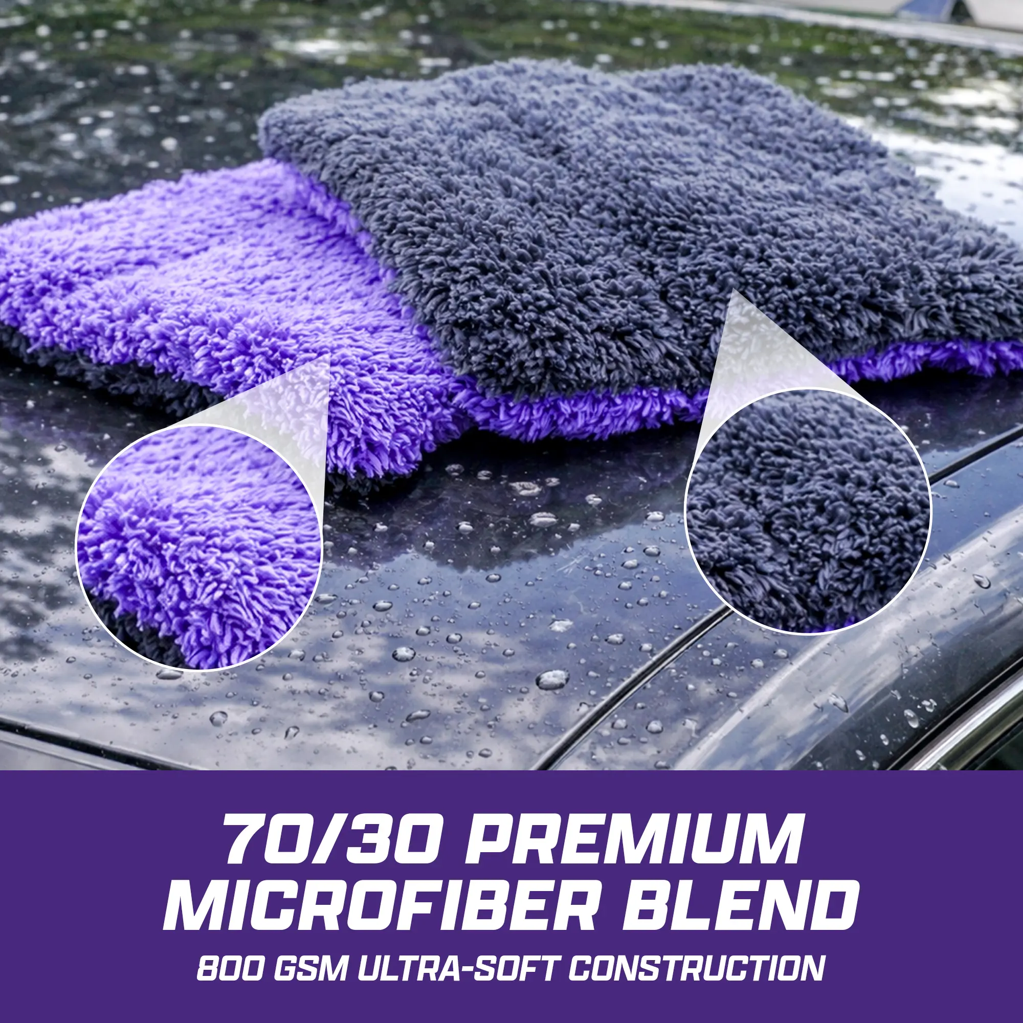 Brug&rsquo;s Hyper Plush Wash Pads (4 Pack) | 800 GSM Microfiber | Scratch-Safe Car Wash Sponges | 8 Sides + Thumb Grip