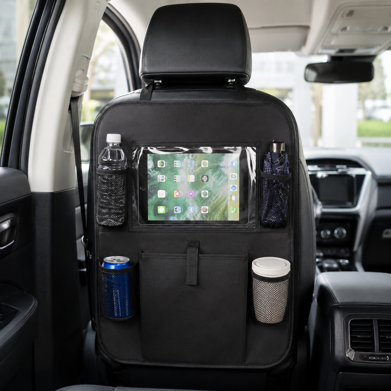 Car Rear Seat Organizer Bag For Drinks Tablets Toys And Accessories