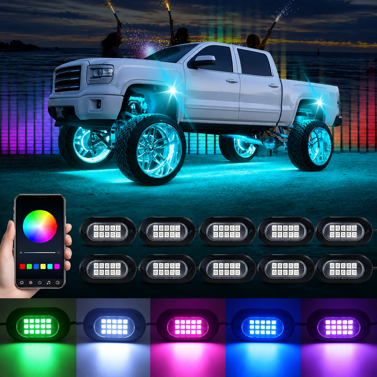 RGB Car Underglow Light Pods With Bluetooth App Control