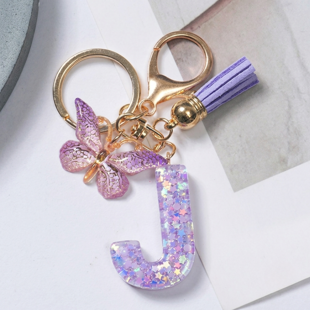Alphabet Letter Keychain With Tassel And Lobster Charm For Keys And Bags