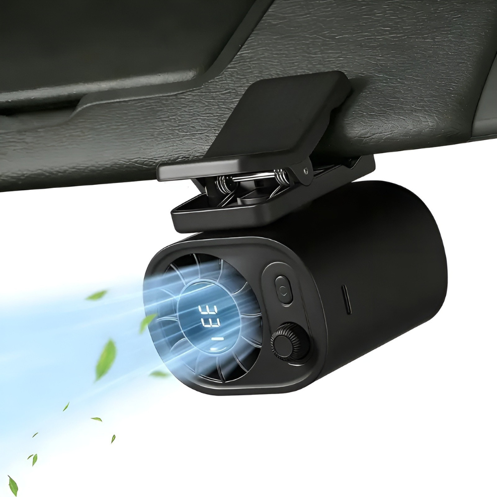 Adjustable Clip On Car Fan With LED Display And 360 Degree Rotation