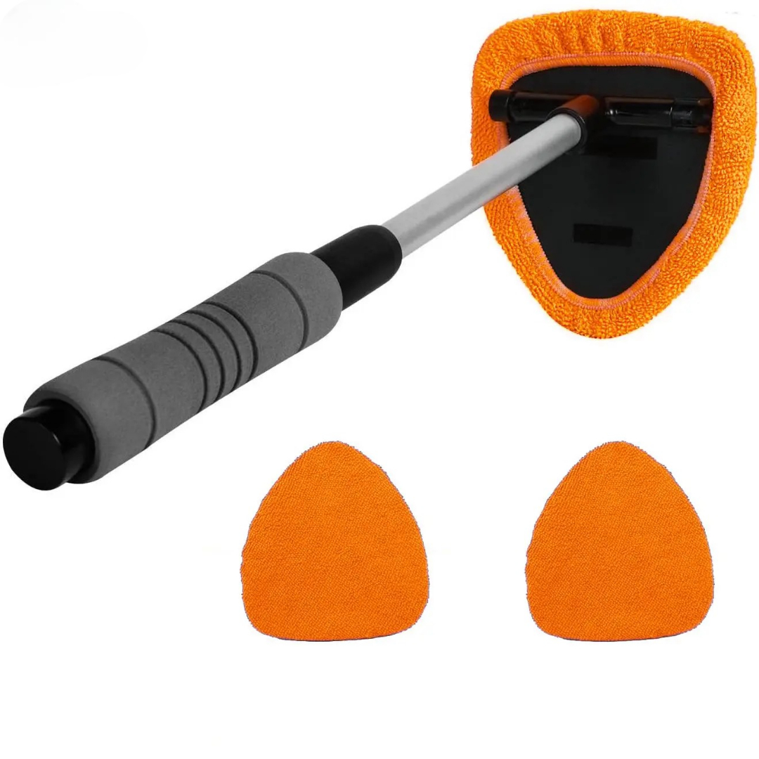 Windshield Cleaner Tool With Extendable Handle And 2 Microfiber Pads For Car Interior & Exterior Glass Cleaning