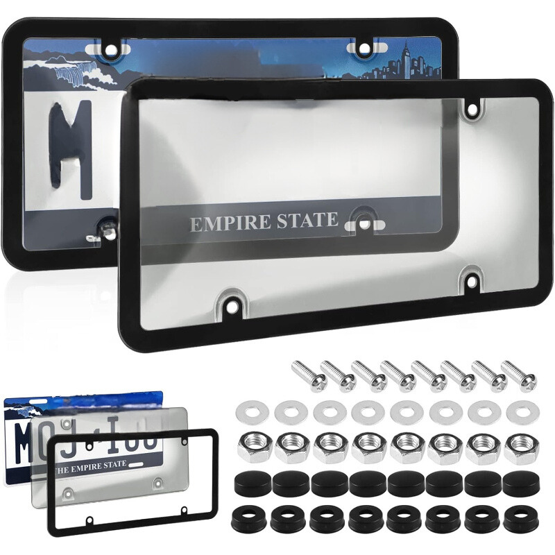 2 Pairs Unbreakable Smoked License Plate Cover And Frame Set-Car Door Sills