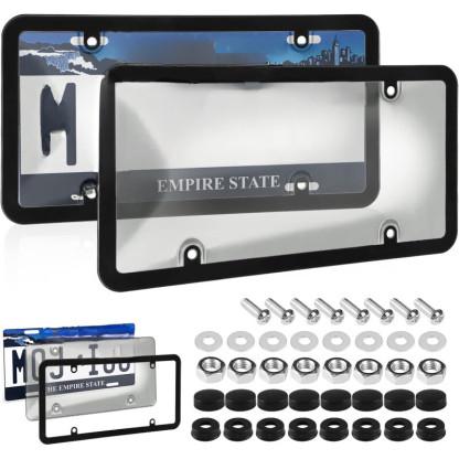 2 Pairs Unbreakable Smoked License Plate Cover And Frame Set-Car Door Sills