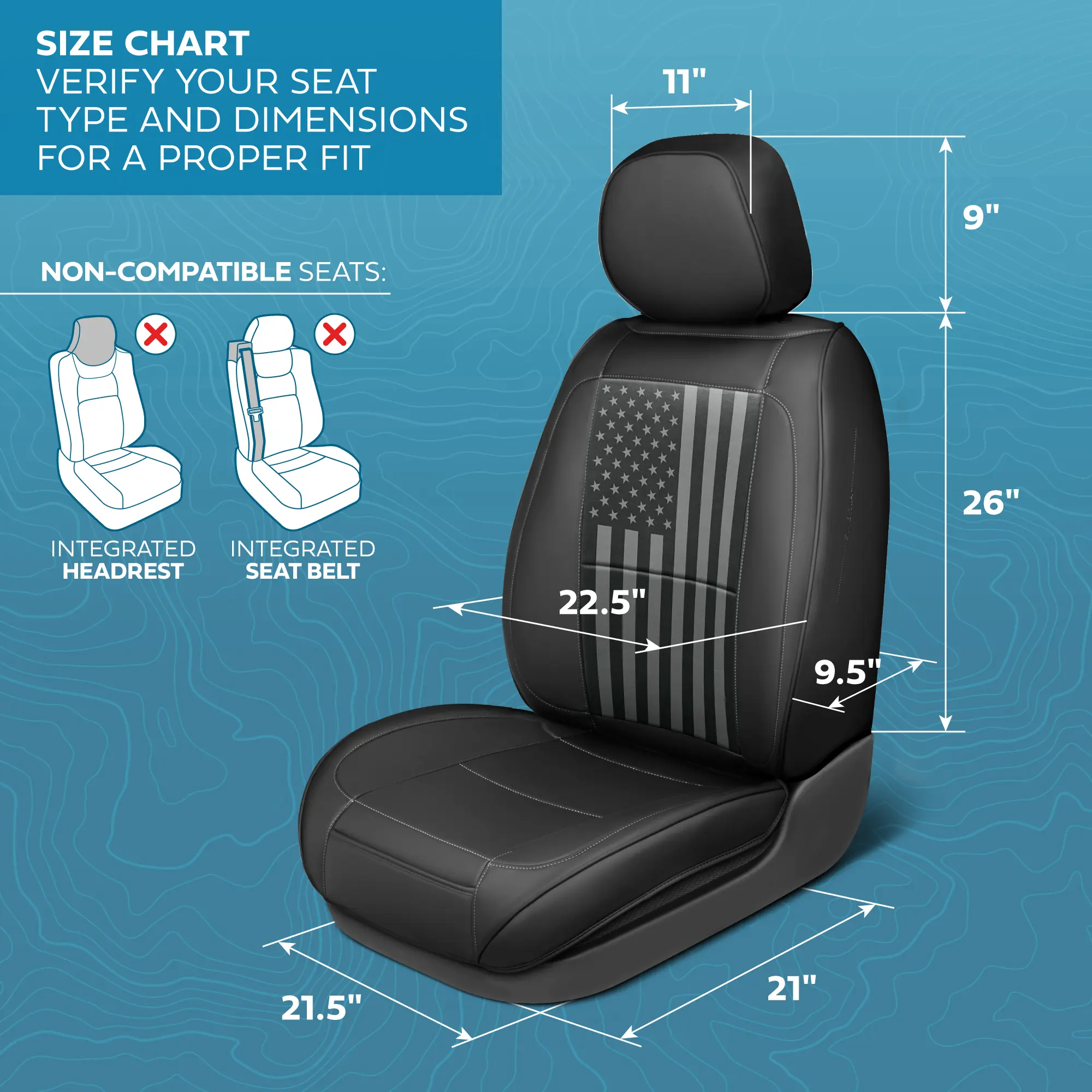 MotorBox American Flag Napa Leather Car Seat Covers for Trucks Cars & SUVs - Patriotic USA Flag Design - Premium Quality & Durability - Easy Installation & Protection Against Spills Stains Dirt & Wear