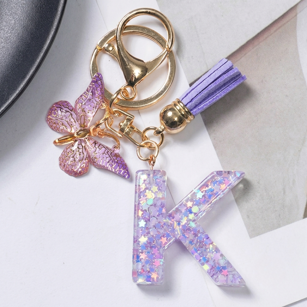 Alphabet Letter Keychain With Tassel And Lobster Charm For Keys And Bags