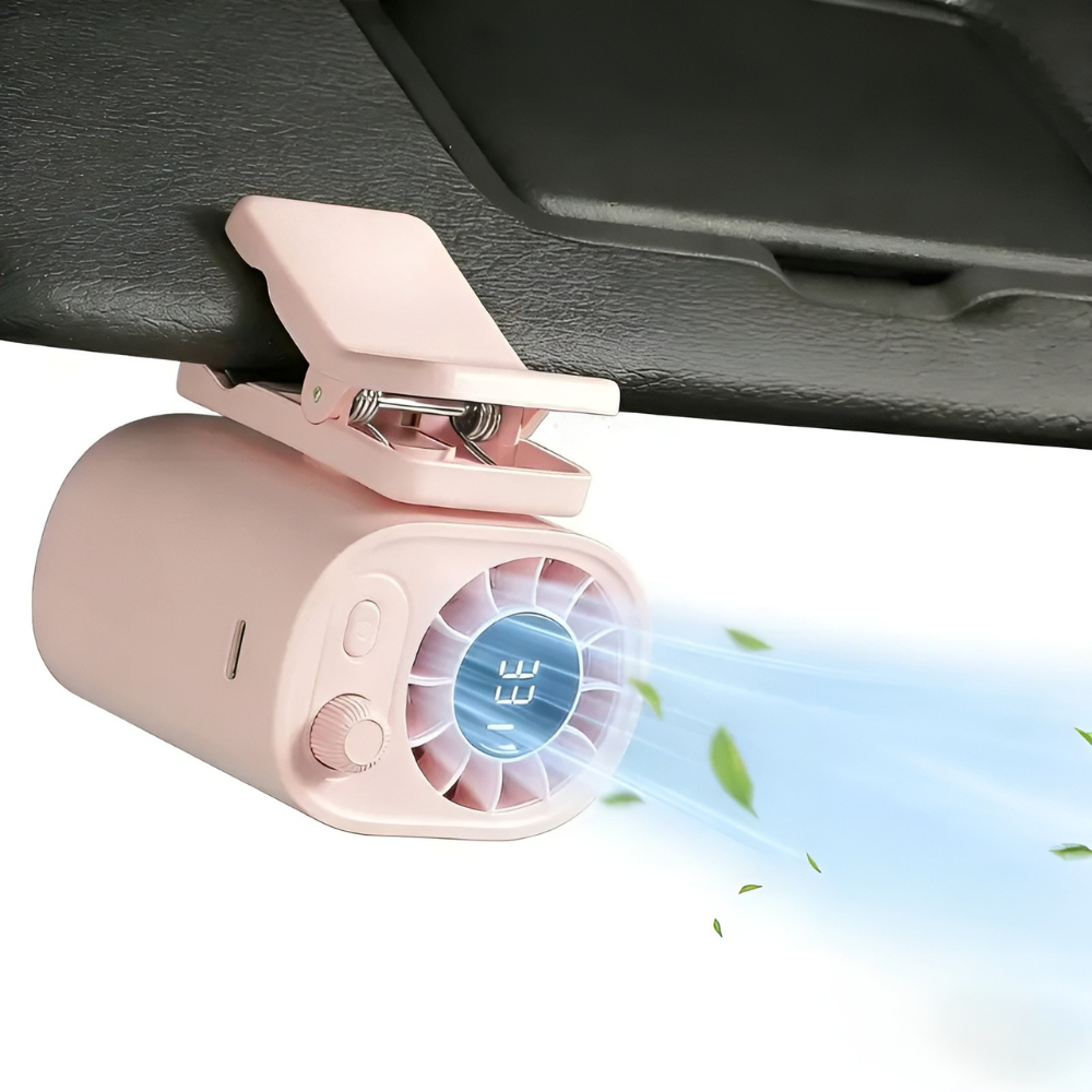 Adjustable Clip On Car Fan With LED Display And 360 Degree Rotation