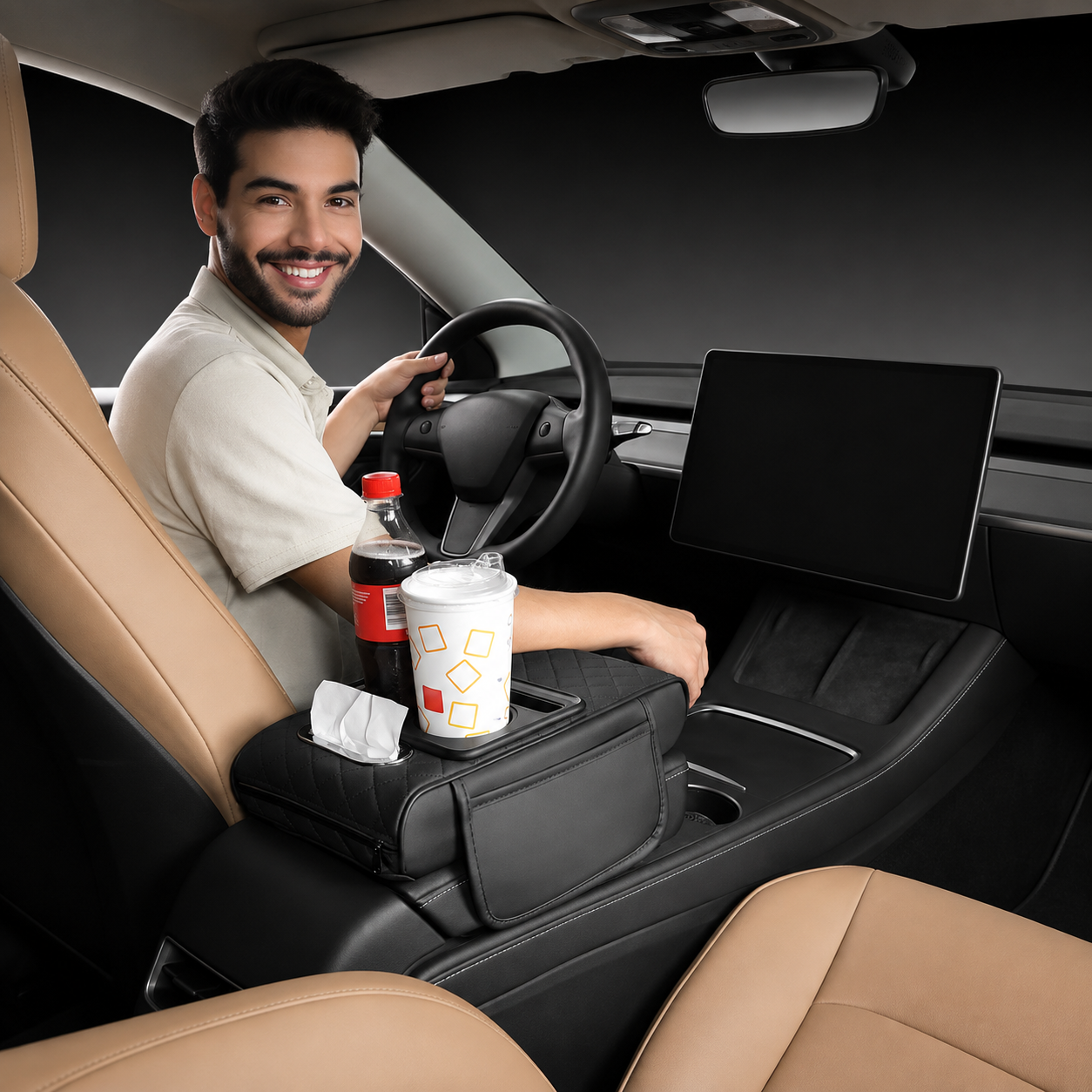 5 In 1 Center Console Cover Car Armrest Pad With 2 Storage 