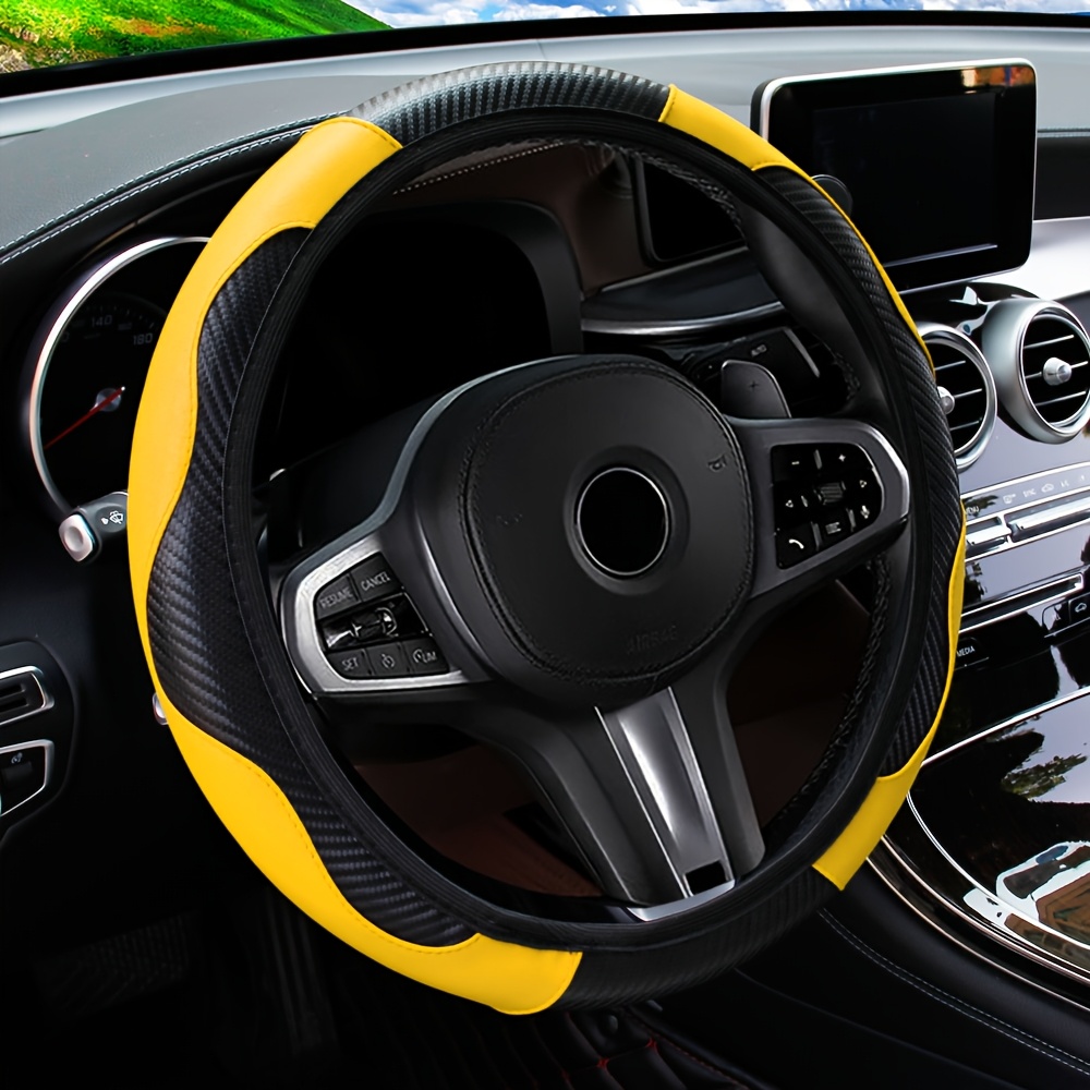 Leather Steering Wheel Carbon Fiber Faux Slip Cover