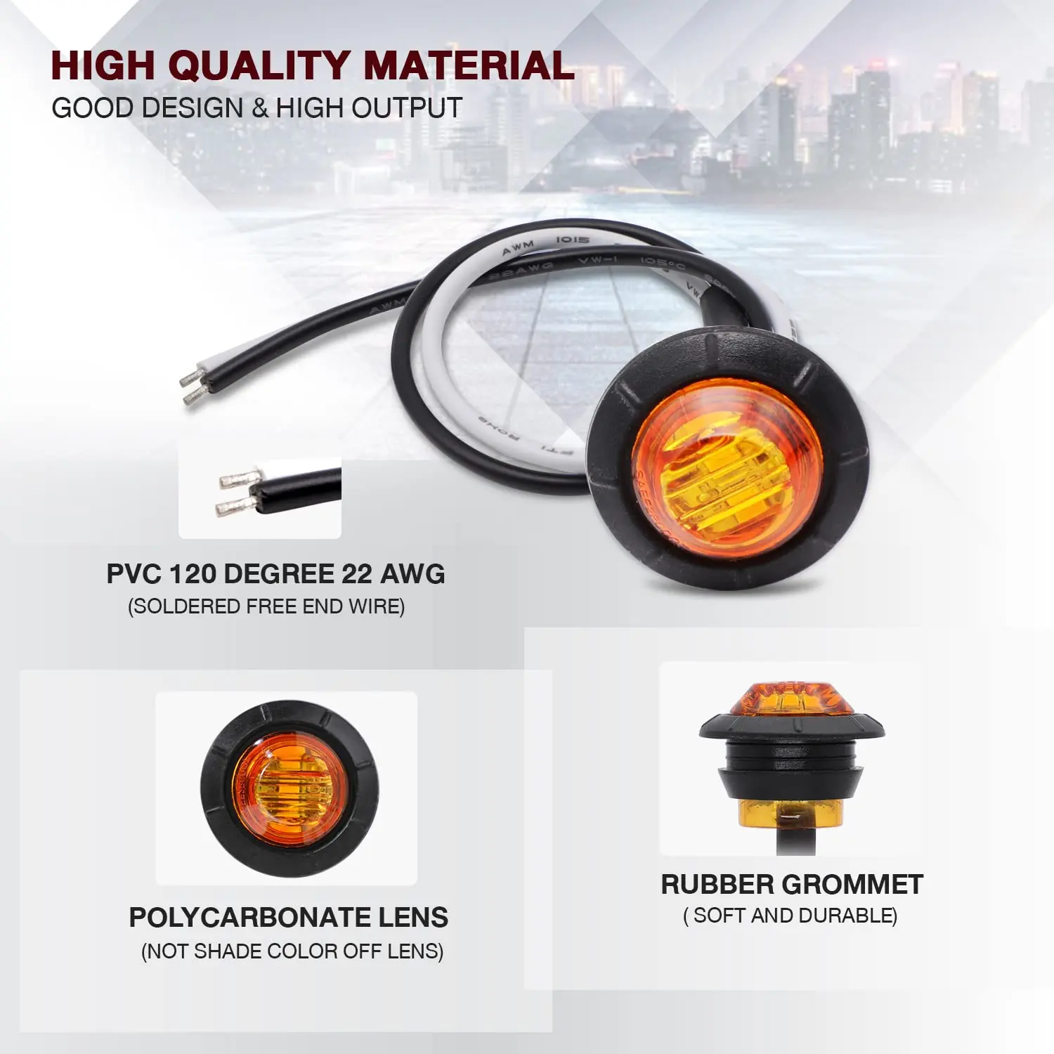 DIBMS 3/4 Inch Bullet Side Marker Light 50PCS Amber Round Clearance LED Front Rear Indicator Lights for Trailer Van Caravan Boat Truck RV Car Bus Led Backlights