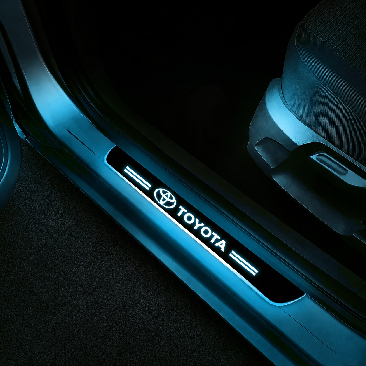 LED Door Sills Pro - TOYOTA ice-blue color-changing LED door sill