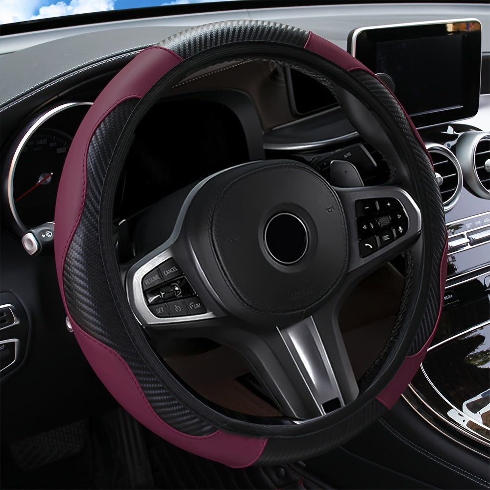 Leather Steering Wheel Carbon Fiber Faux Slip Cover