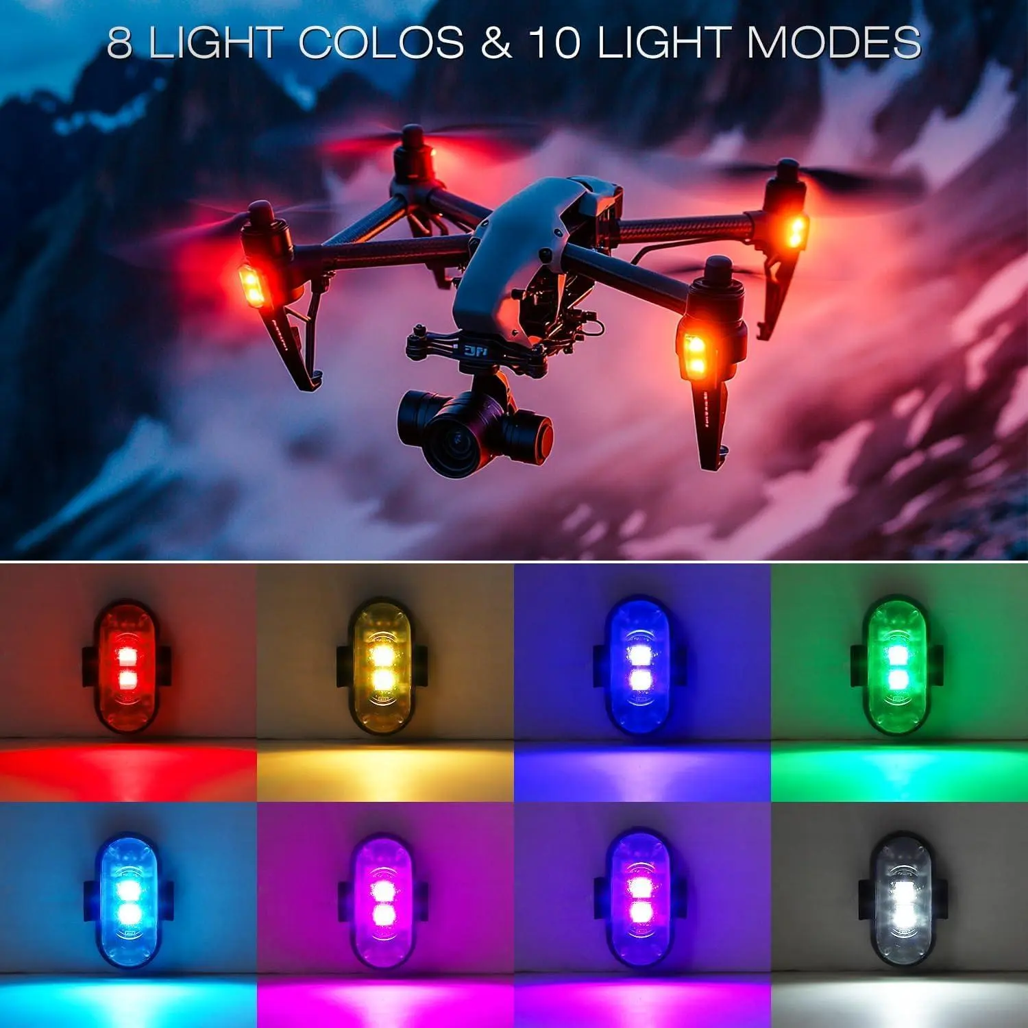 6PCS Wireless LED Lights for Car with Remote Control, Wireless LED Strobe Lights 8 Color&nbsp;USB Charing IP65 Waterproof Anti-Collision Warning Light for Car Interior Truck Motorcycle Drone Aircraft Bike
