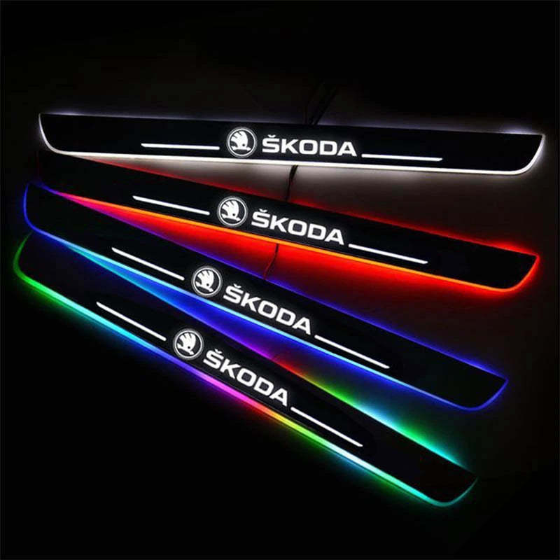 LED Wireless Illuminated Door Sills For Skoda-Car Door Sills