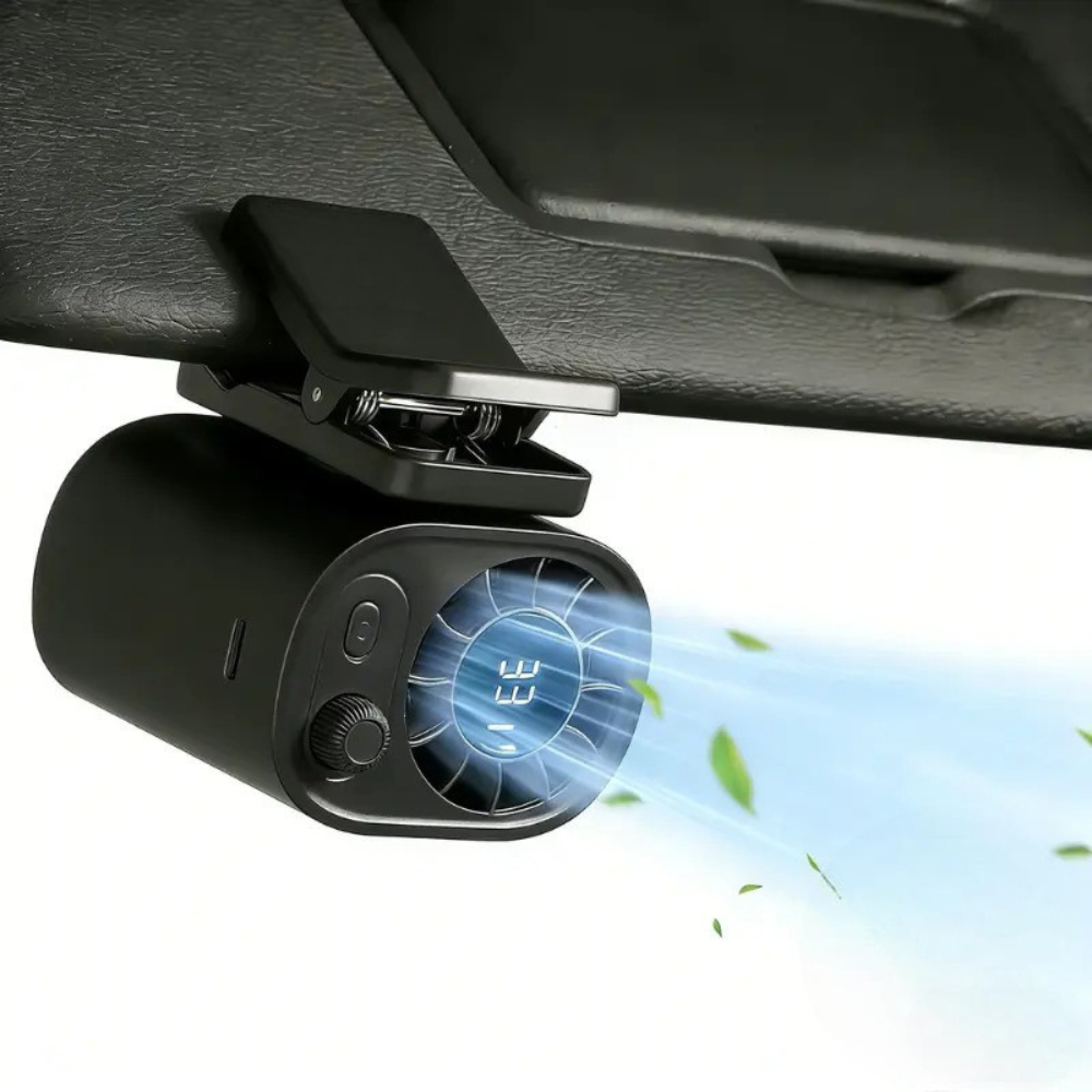 Adjustable Clip On Car Fan With LED Display And 360 Degree Rotation