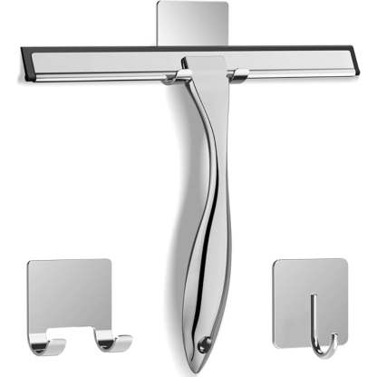 Stainless Steel Shower Squeegee With Hooks For Glass And Tiles-Car Door Sills