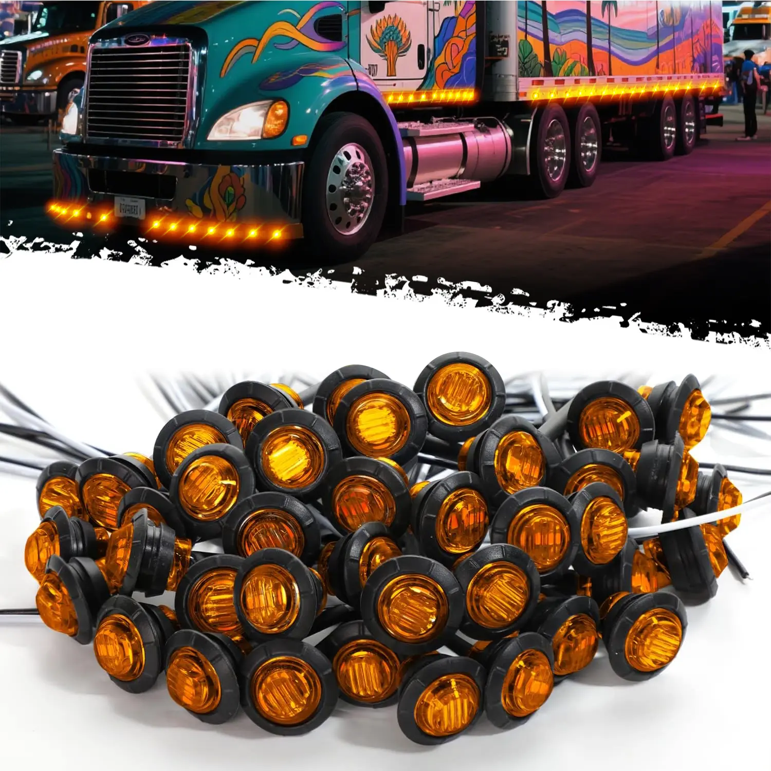 DIBMS 3/4 Inch Bullet Side Marker Light 50PCS Amber Round Clearance LED Front Rear Indicator Lights for Trailer Van Caravan Boat Truck RV Car Bus Led Backlights