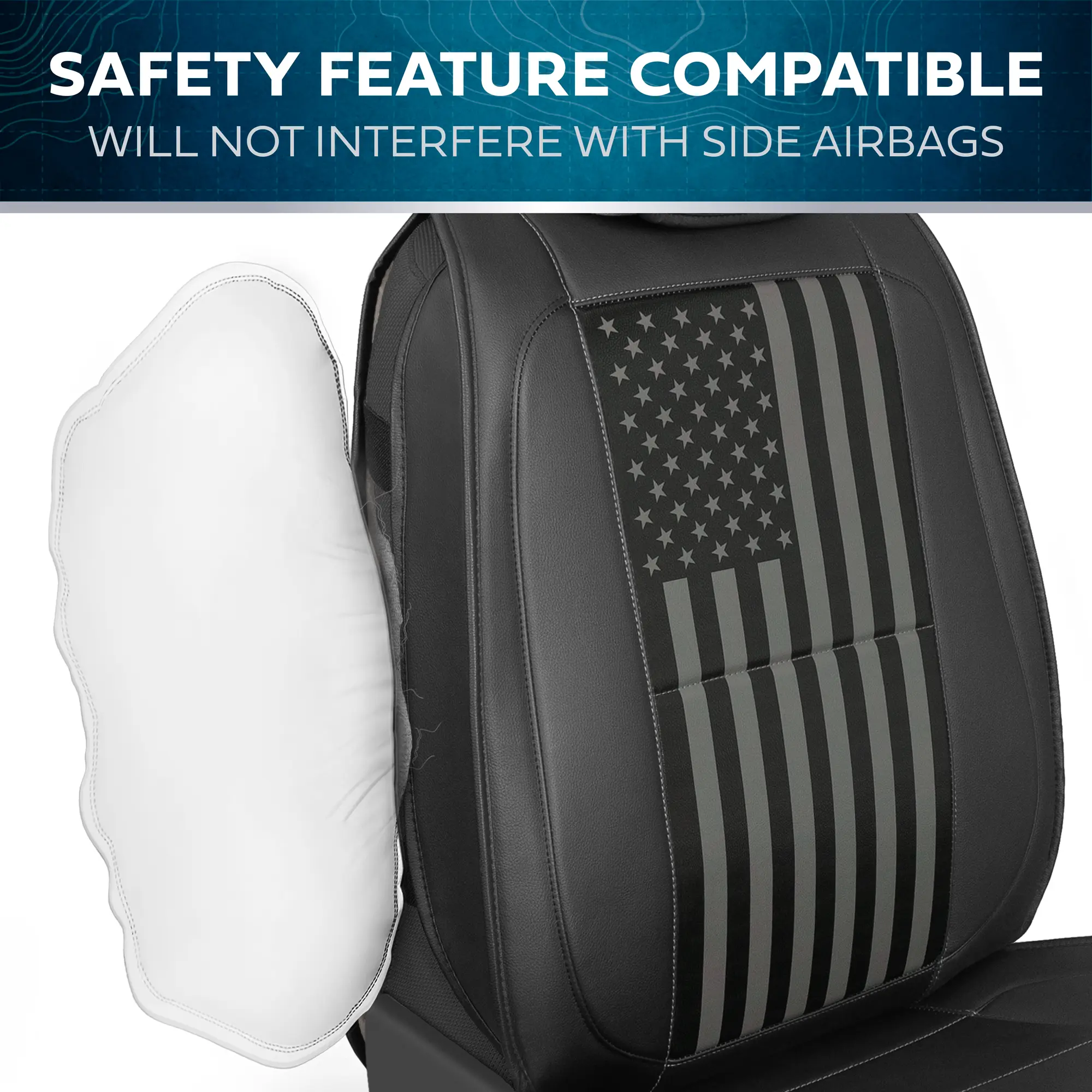 MotorBox American Flag Napa Leather Car Seat Covers for Trucks Cars & SUVs - Patriotic USA Flag Design - Premium Quality & Durability - Easy Installation & Protection Against Spills Stains Dirt & Wear