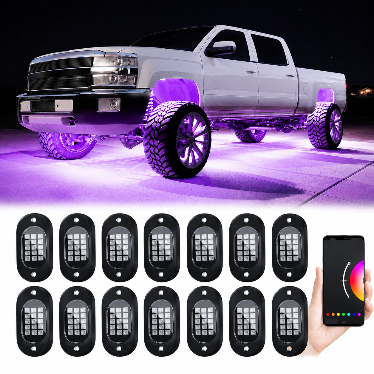 RGB Car Underglow Light Pods With Bluetooth App Control