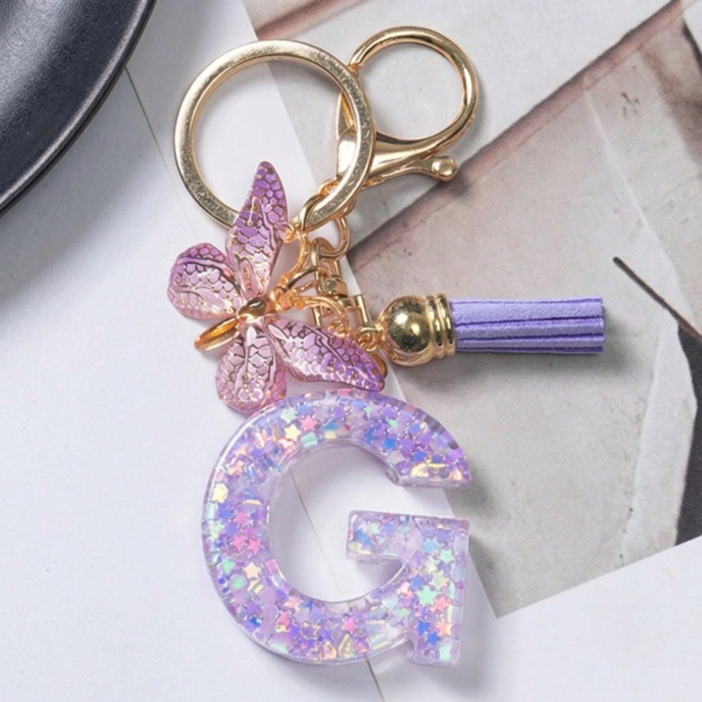 Alphabet Letter Keychain With Tassel And Lobster Charm For Keys And Bags