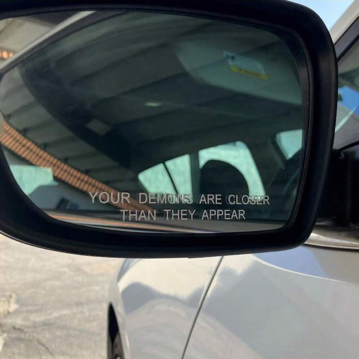 Car Rearview Mirror Decal With Demon Quote