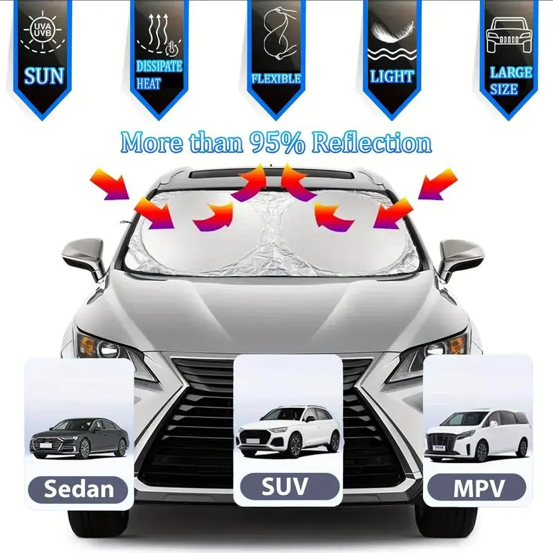 Portable Thermal Insulation Front Windshield Sun Visor & Shade, Windshield Cover, Exterior Outside Accessory for Cars, SUVs, Trucks, Automotive Glass Sunshade, Car Sun Shades Outside Car #GLOBAL PICKS