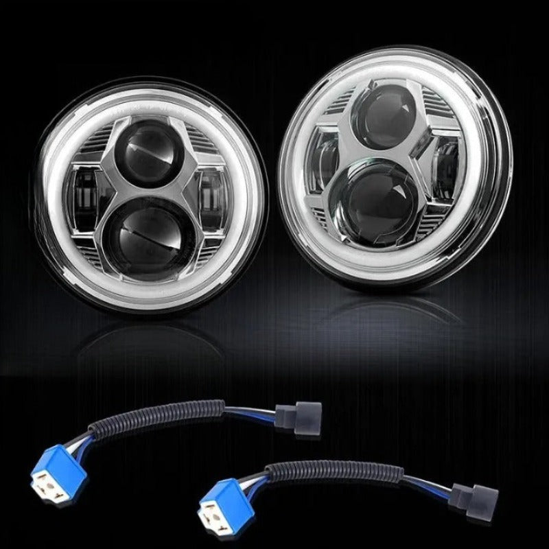 Set Of 2 Black Halo Headlights For Jeep-Car Door Sills