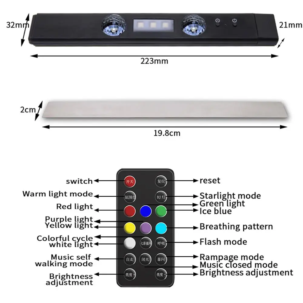 LED Lights for Car, Car Accessories, Wireless USB Rechargeable RGB Ambient Lighting for Car Decor, Car Products, Car Interior Decorative LED&nbsp;Light with Remote Control, Creative Music Rhythm Light for Car, Car Gadgets,&nbsp;Decorative Lamp
