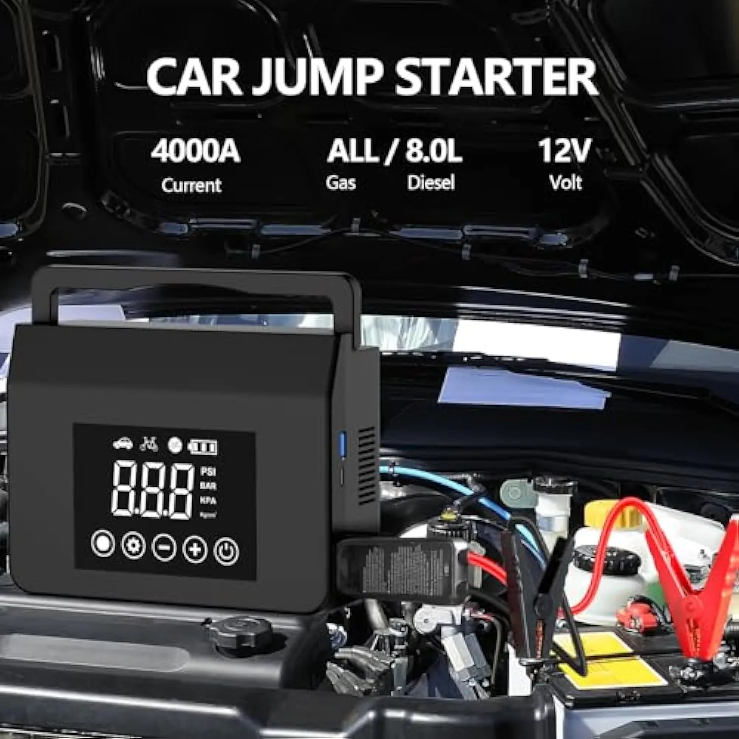 【PASLDA】4000A Portable Car Jump Starter with 150PSI Air Compressor & Digital Tire Inflator, Type-C Quick Charge Power Bank - Men's Car Accessory, Auto Accessory, Portable Charger, Gifts for Him, Men's Stuff,car accessories