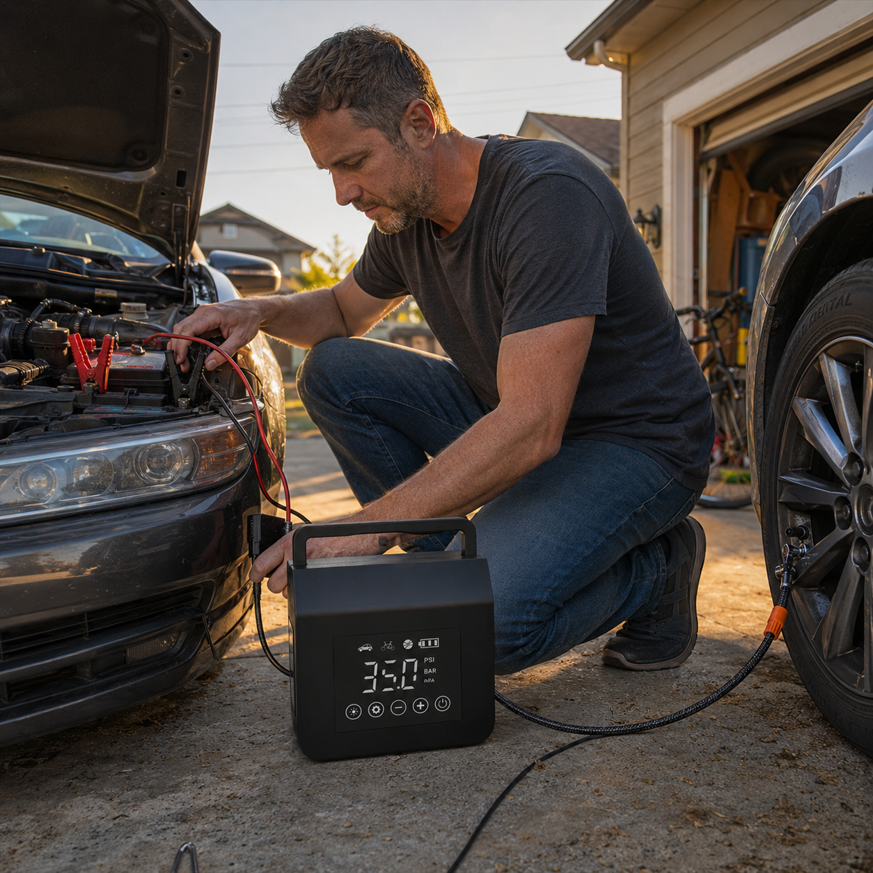 4000A Portable Car Jump Starter Air Compressor And Digital Tire Inflator