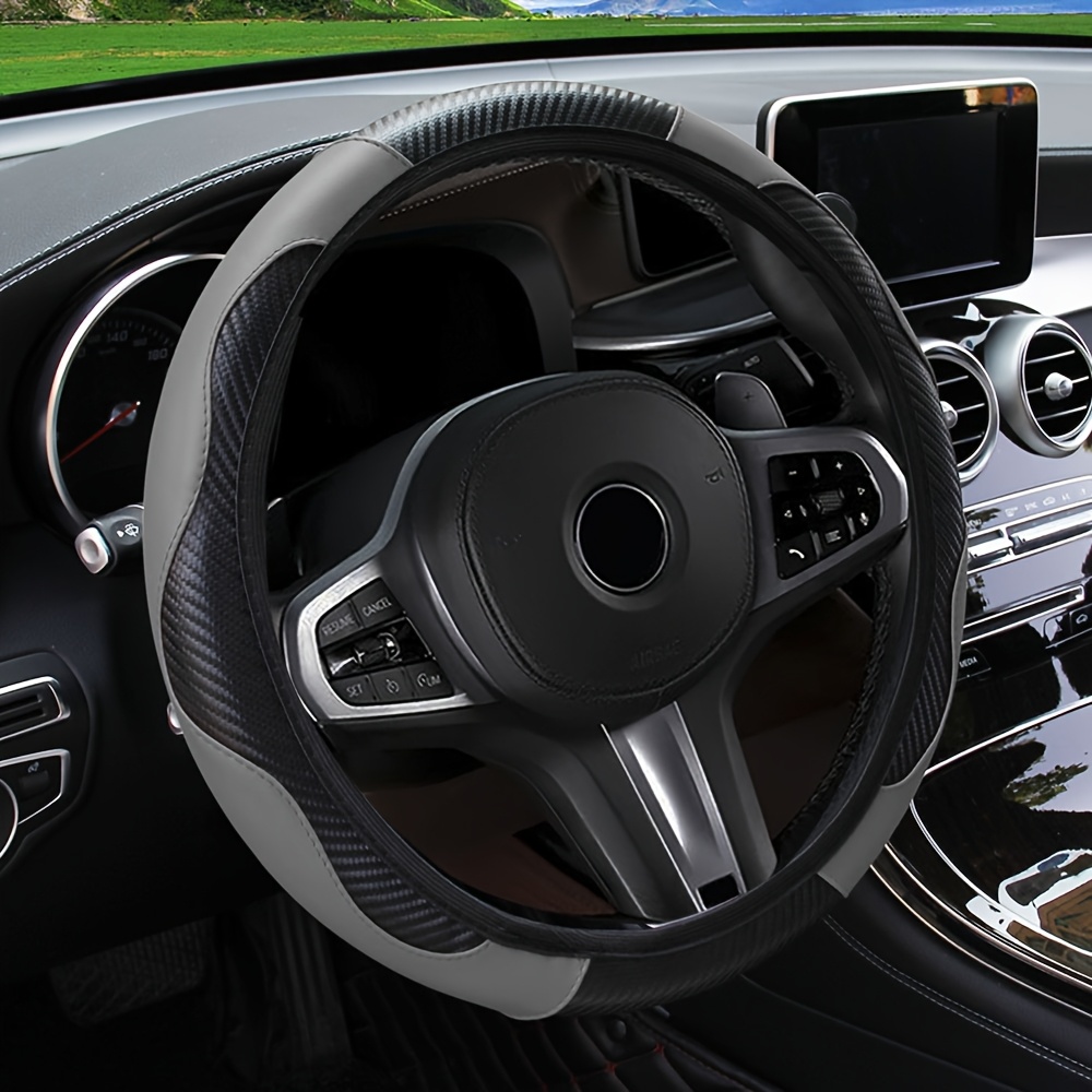 Leather Steering Wheel Carbon Fiber Faux Slip Cover