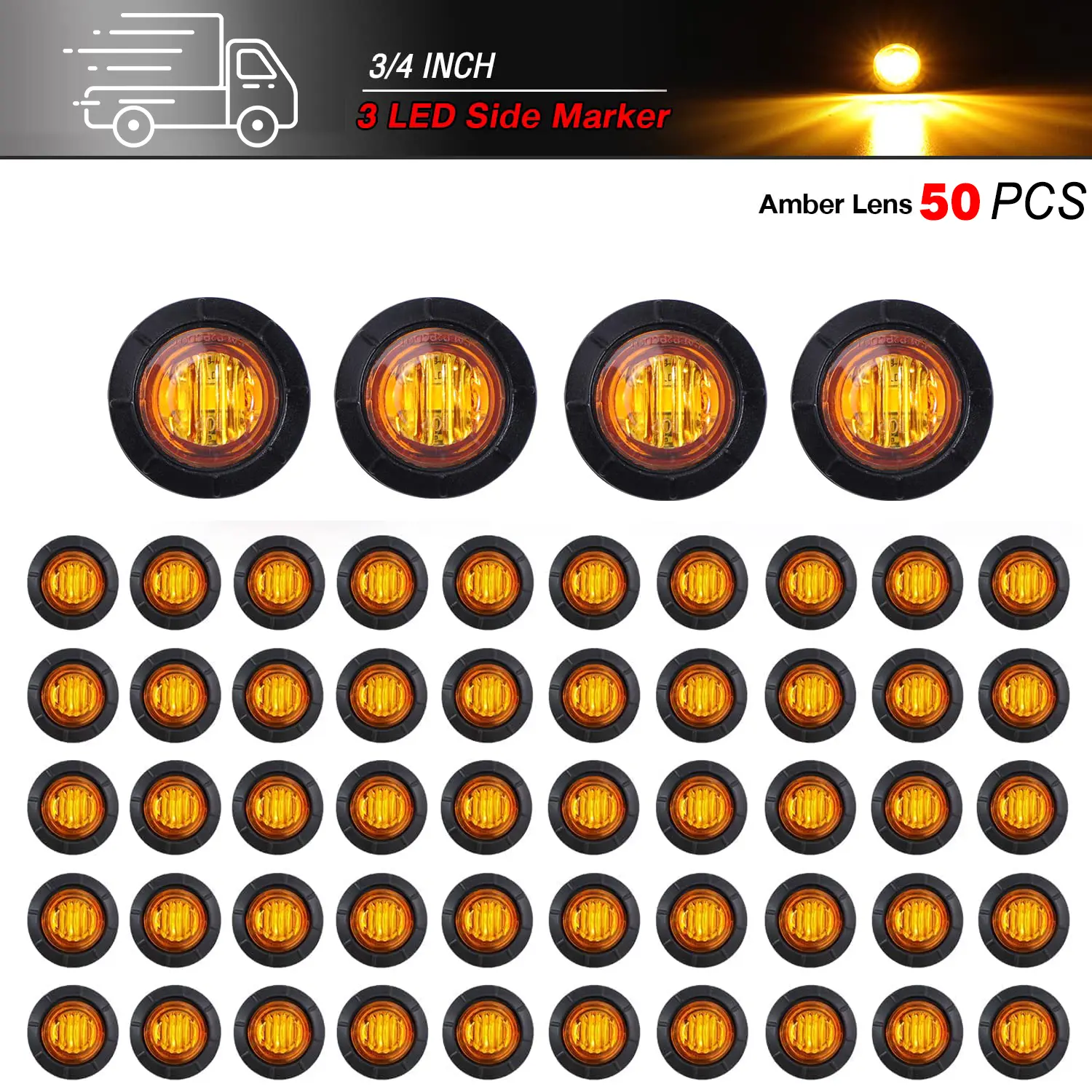 DIBMS 3/4 Inch Bullet Side Marker Light 50PCS Amber Round Clearance LED Front Rear Indicator Lights for Trailer Van Caravan Boat Truck RV Car Bus Led Backlights