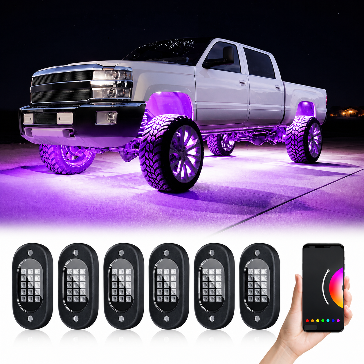 RGB Car Underglow Light Pods With Bluetooth App Control