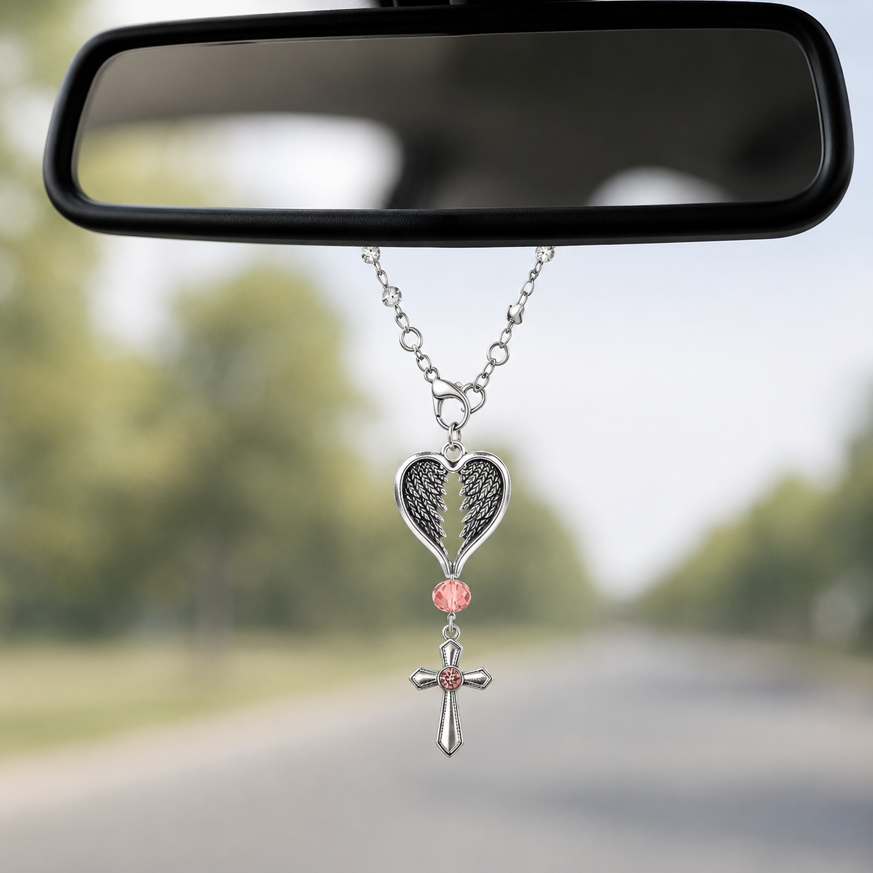 Guardian Wing Cross Charm Car Steering Wheel And Handbag Pendant Decor