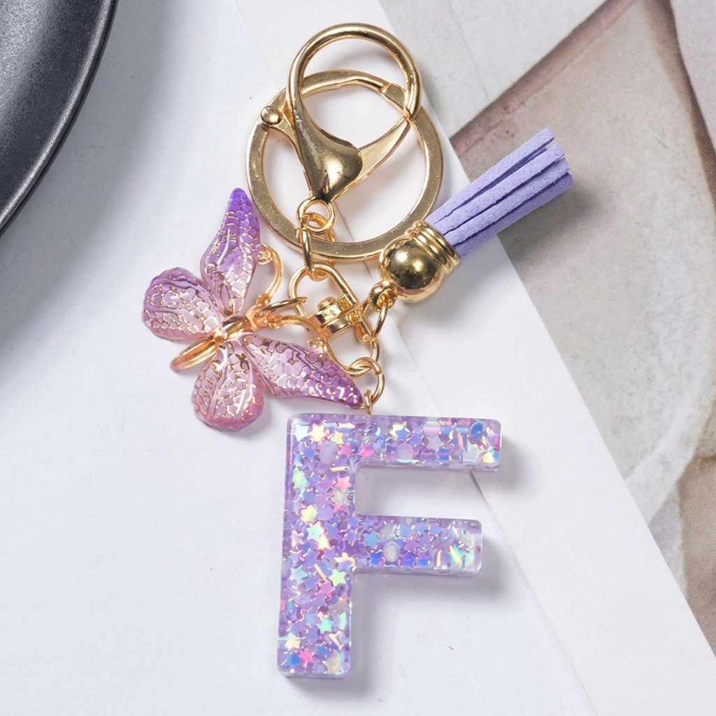Alphabet Letter Keychain With Tassel And Lobster Charm For Keys And Bags