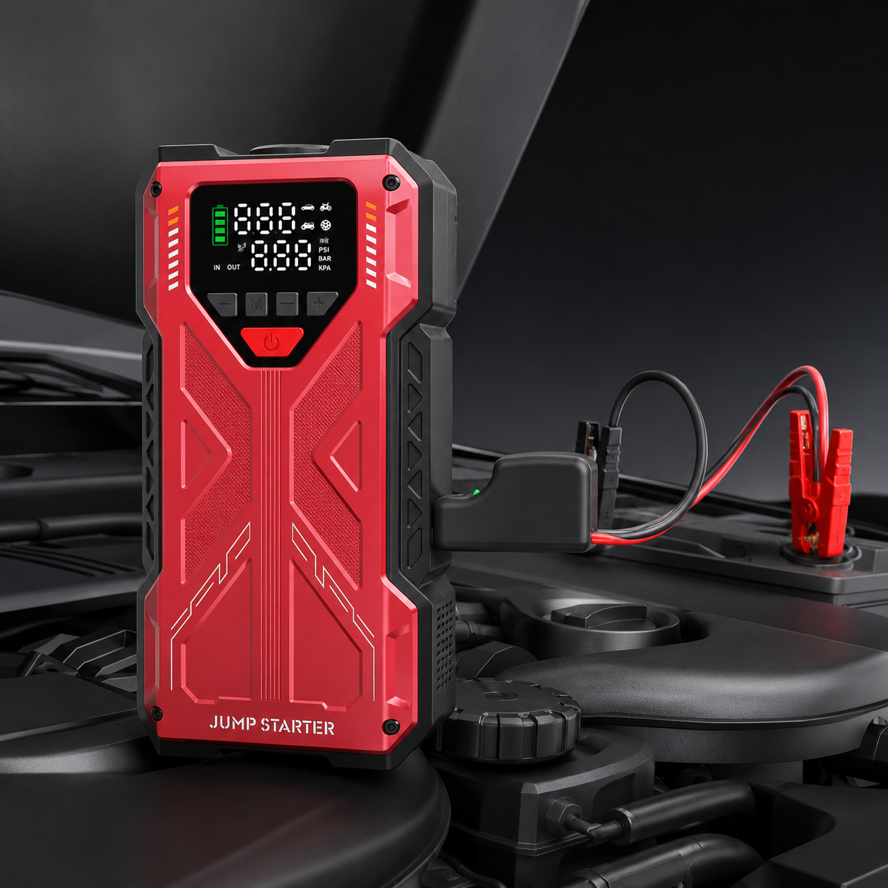 12V Battery Booster Portable Jump Starter With 150 PSI Air Compressor And LED Light