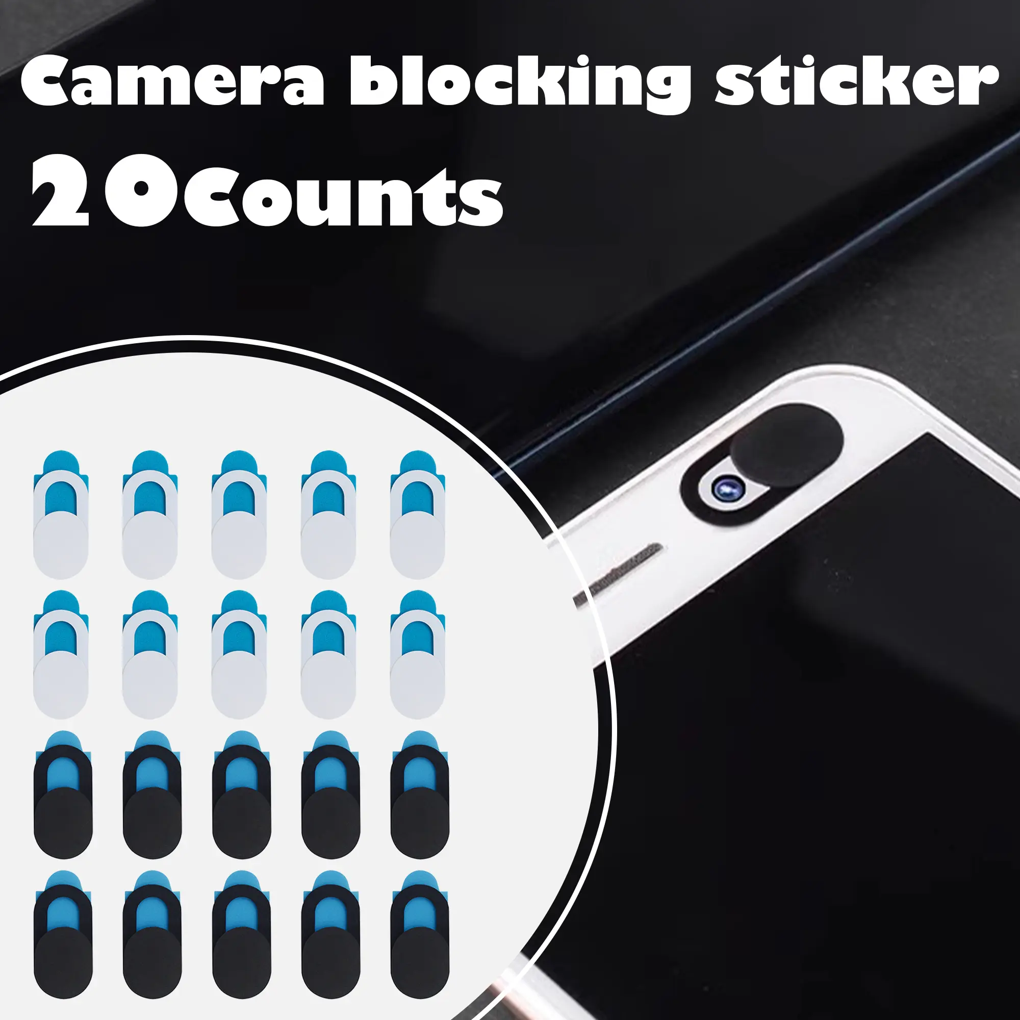 20 Counts Webcam Cover  Ultra Thin Laptop Camera Cover Slide for iPhone iPad MacBook Pro Computer iMac Cell Phone PC Accessories Camera Blocker Slider, Great for Privacy - Black and White