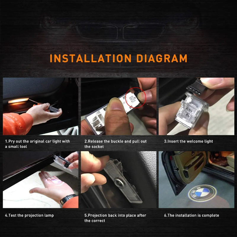 Set Of 2 Wireless BMW Door Step Light Logo-Car Door Sills