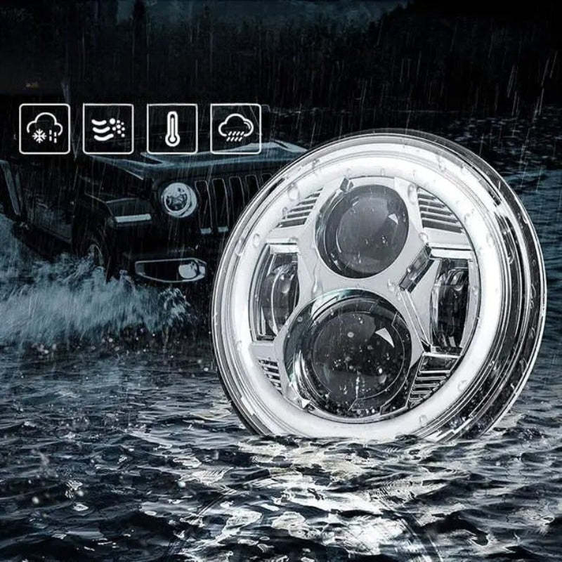 Set Of 2 Black Halo Headlights For Jeep-Car Door Sills