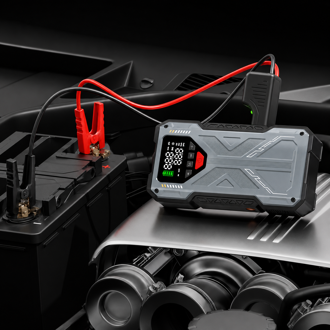 12V Battery Booster Portable Jump Starter With 150 PSI Air Compressor And LED Light