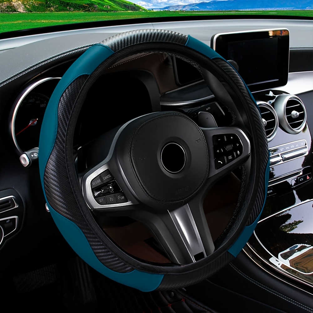 Leather Steering Wheel Carbon Fiber Faux Slip Cover