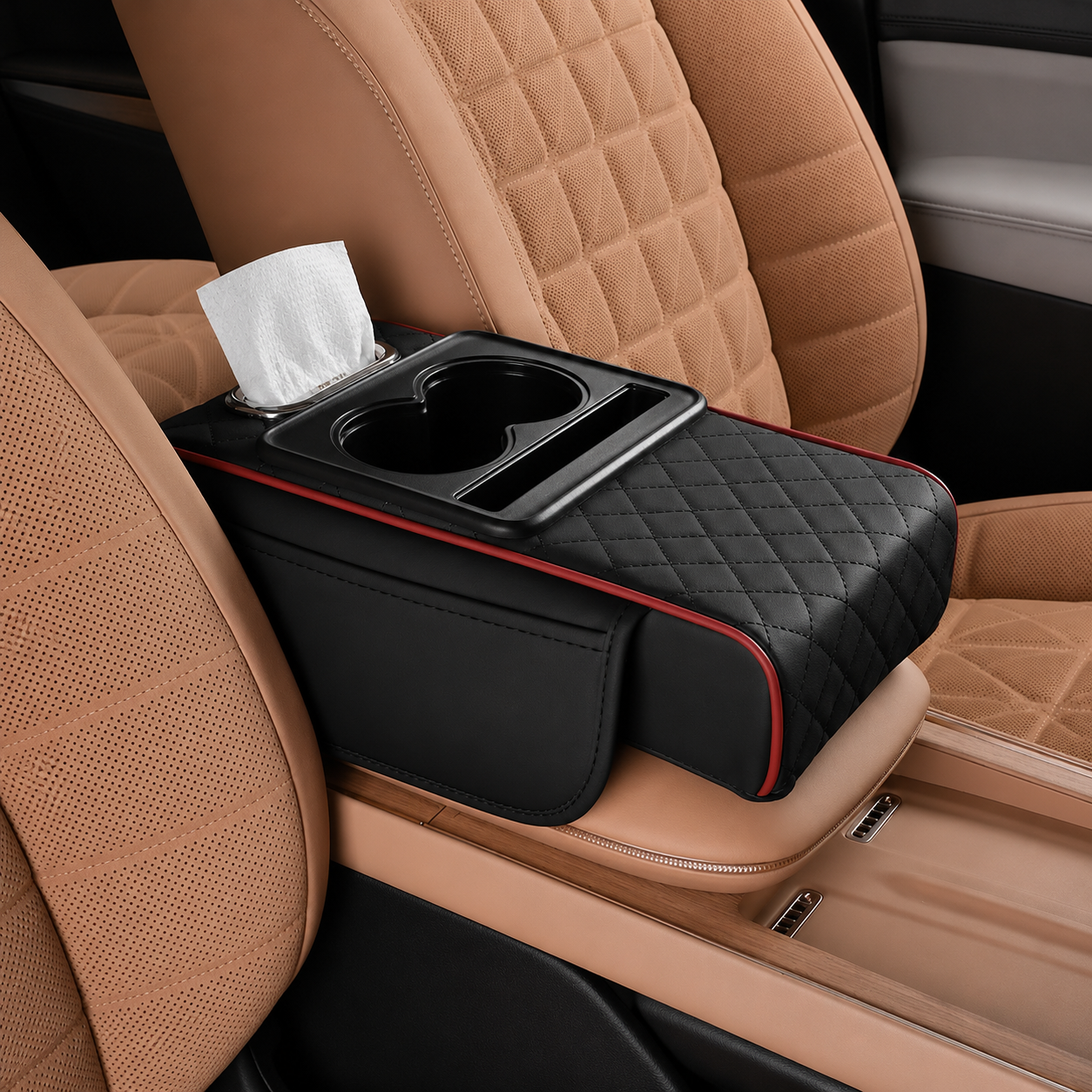 5 In 1 Center Console Cover Car Armrest Pad With 2 Storage 